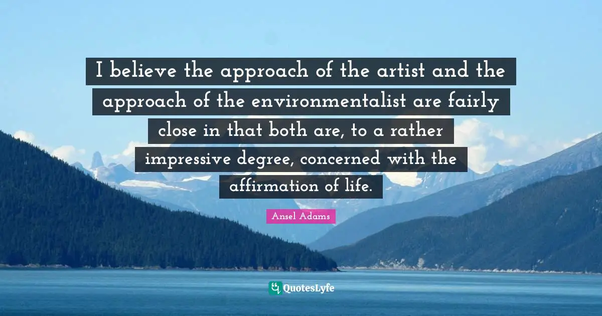 I believe the approach of the artist and the approach of the environmentalist are fairly close in that both are, to a rather impressive degree, concerned with the affirmation of life.