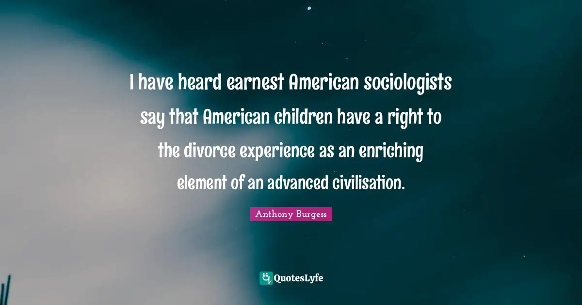 I have heard earnest American sociologists say that American children have a right to the divorce experience as an enriching element of an advanced civilisation.