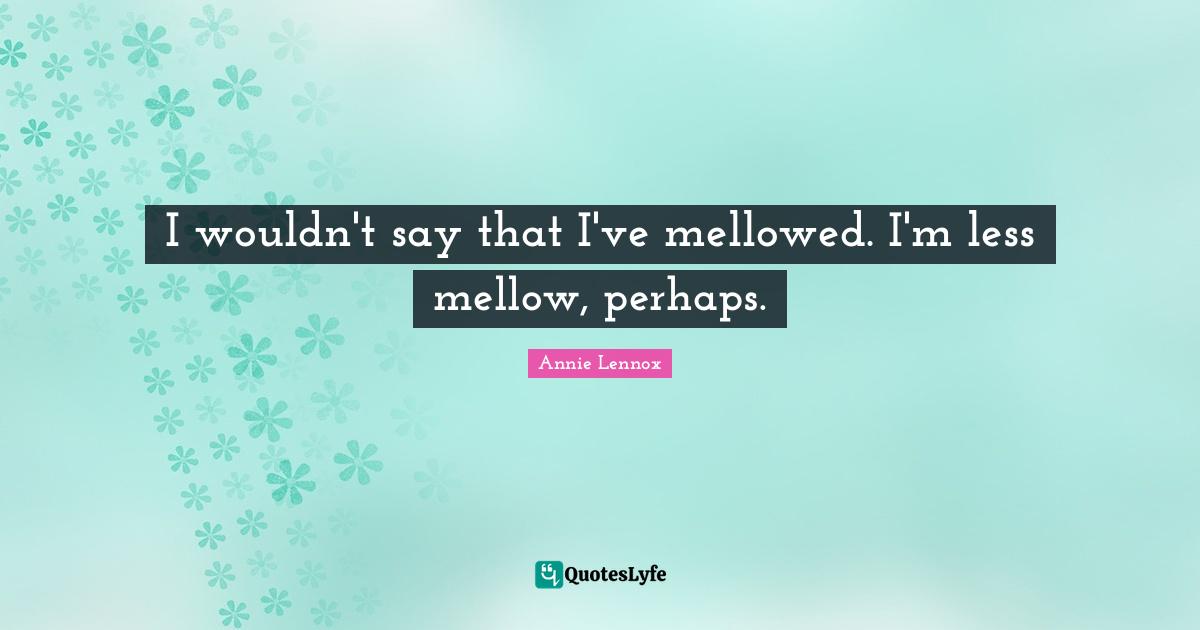 I wouldn't say that I've mellowed. I'm less mellow, perhaps.