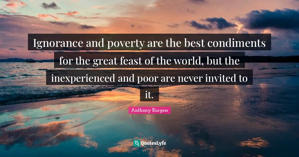 Ignorance and poverty are the best condiments for the great feast of the world, but the inexperienced and poor are never invited to it.