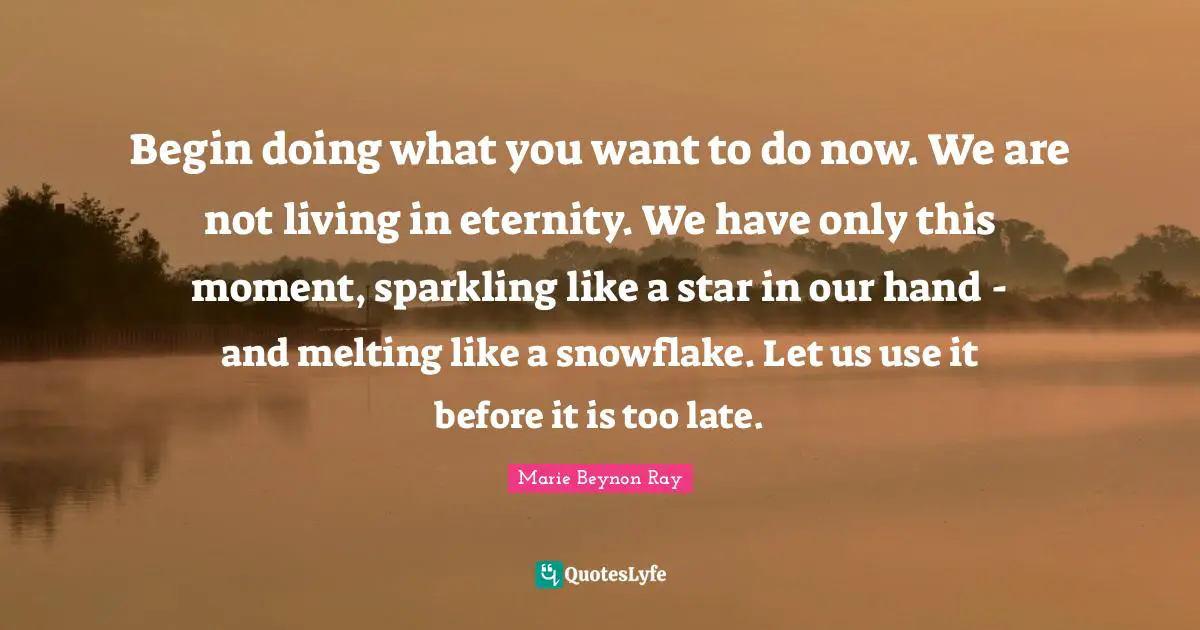 Snowflake Quotes: "Begin doing what you want to do now. We are not living in eternity. We have only this moment, sparkling like a star in our hand - and melting like a snowflake. Let us use it before it is too late."