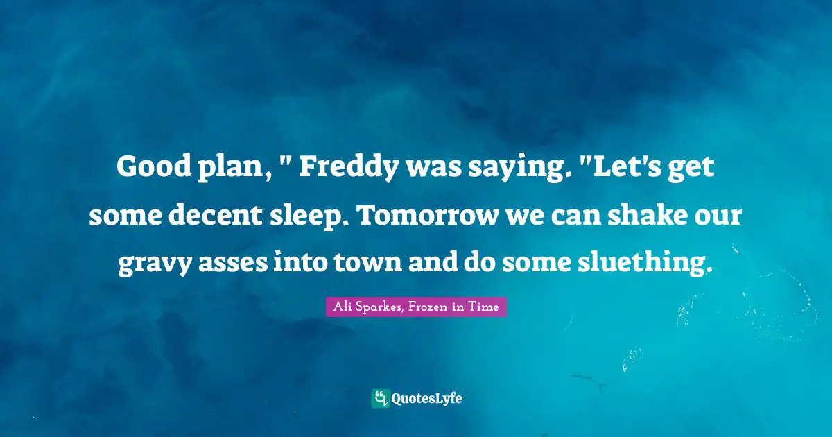 Good plan, " Freddy was saying. "Let's get some decent sleep. Tomorrow we can shake our gravy asses into town and do some sluething.