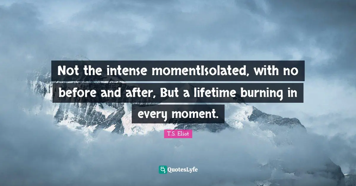Not the intense momentIsolated, with no before and after, But a lifetime burning in every moment.