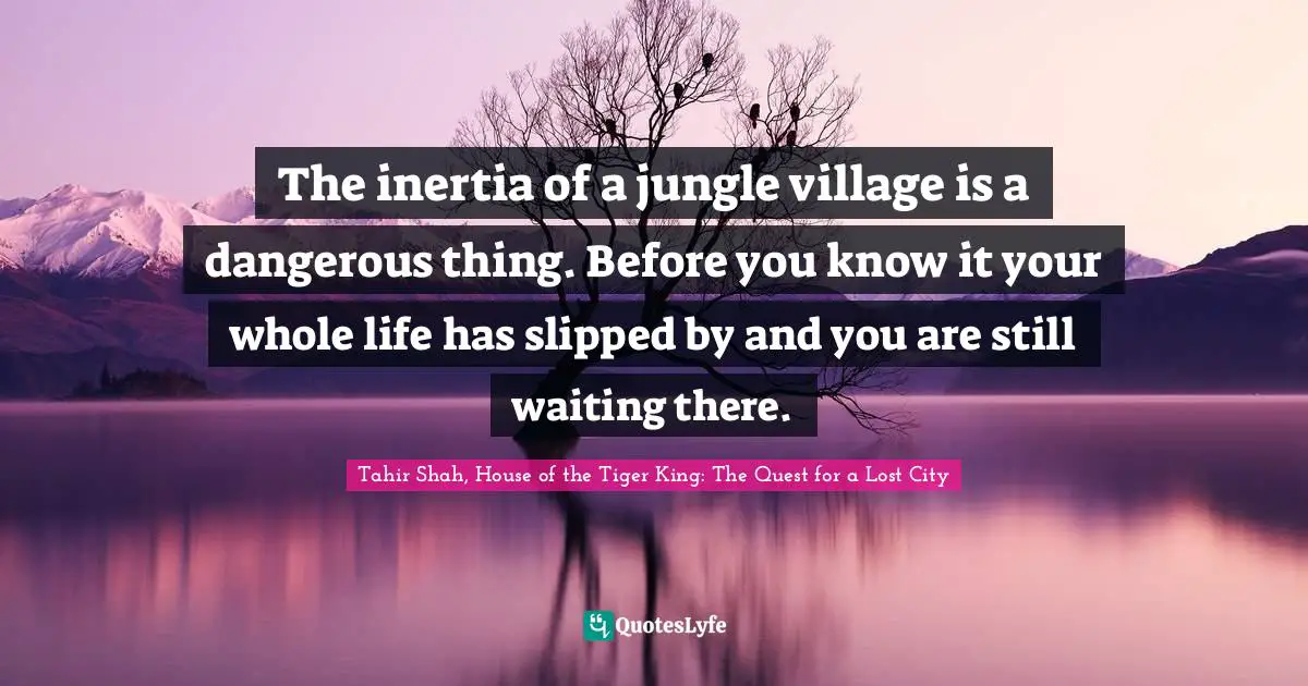 Tahir Shah, House Of The Tiger King: The Quest For A Lost City Quotes: "The inertia of a jungle village is a dangerous thing. Before you know it your whole life has slipped by and you are still waiting there."