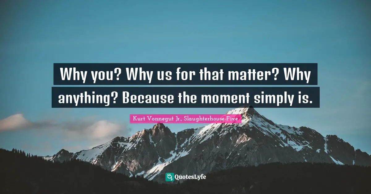 Why you? Why us for that matter? Why anything? Because the moment simply is.