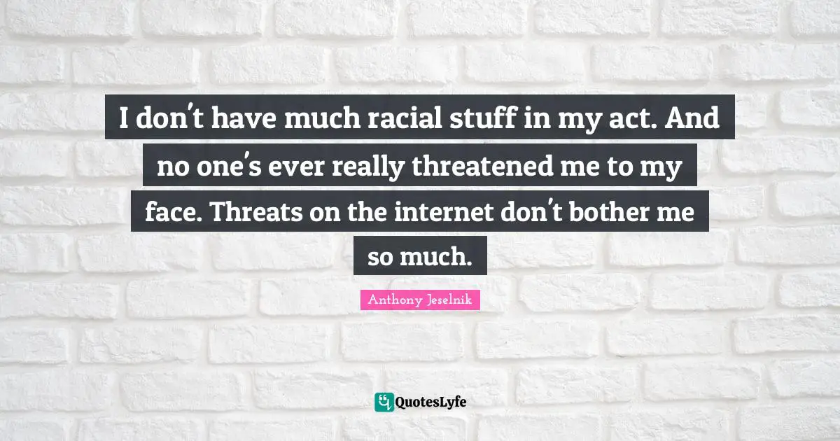 I don't have much racial stuff in my act. And no one's ever really threatened me to my face. Threats on the internet don't bother me so much.