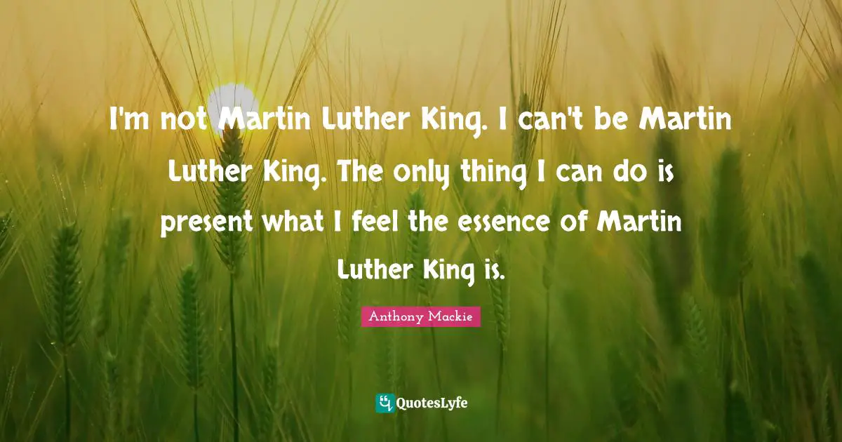 I'm not Martin Luther King. I can't be Martin Luther King. The only thing I can do is present what I feel the essence of Martin Luther King is.