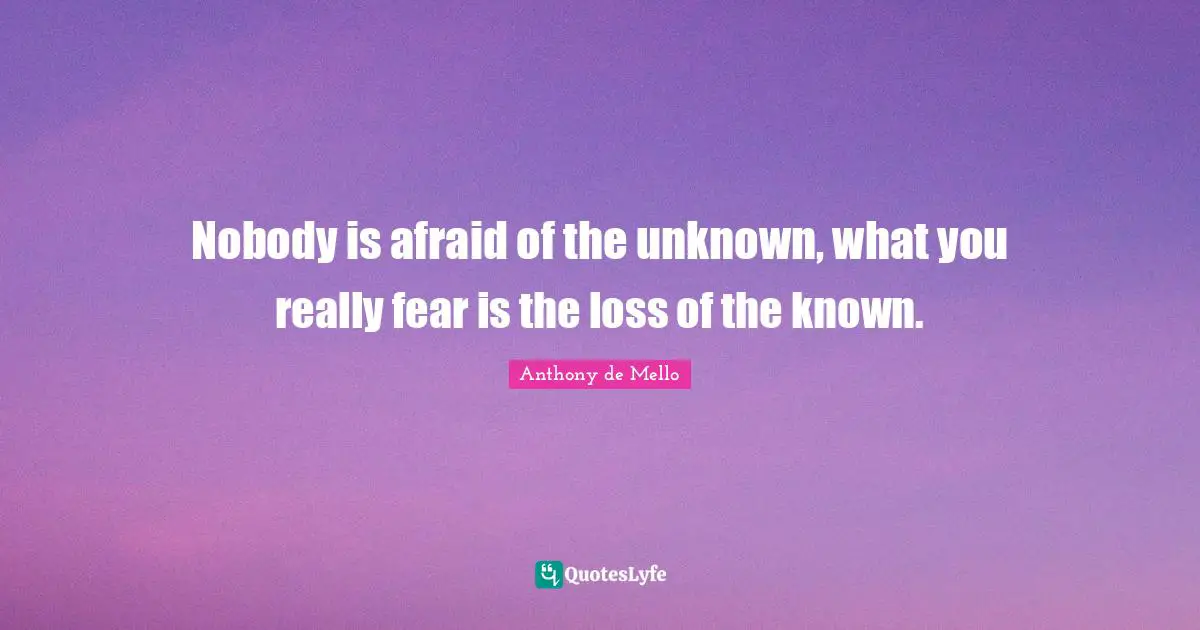 Nobody is afraid of the unknown, what you really fear is the loss of the known.