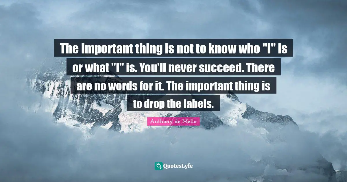 The important thing is not to know who "I" is or what "I" is. You'll never succeed. There are no words for it. The important thing is to drop the labels.