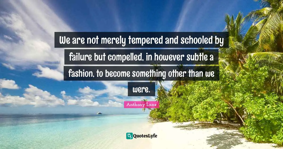 We are not merely tempered and schooled by failure but compelled, in however subtle a fashion, to become something other than we were.