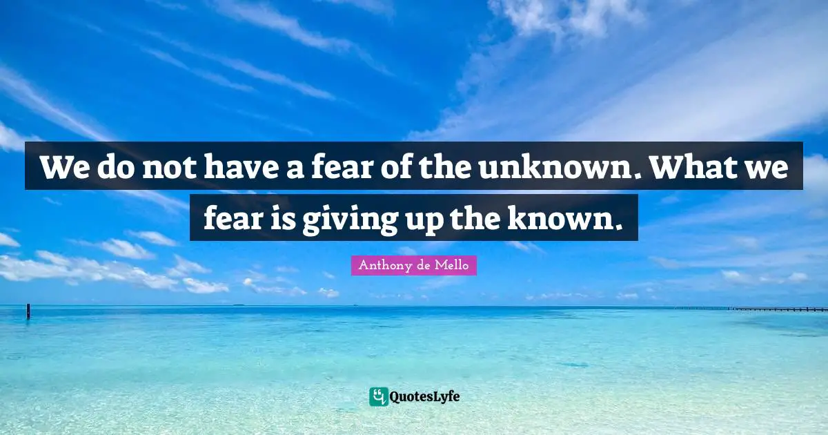 The Fear Of The Unknown Quotes: "We do not have a fear of the unknown. What we fear is giving up the known."