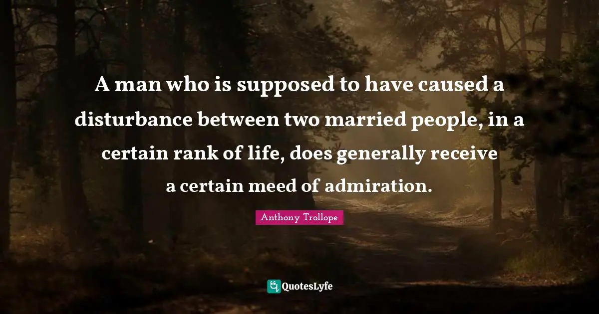 A man who is supposed to have caused a disturbance between two married people, in a certain rank of life, does generally receive a certain meed of admiration.