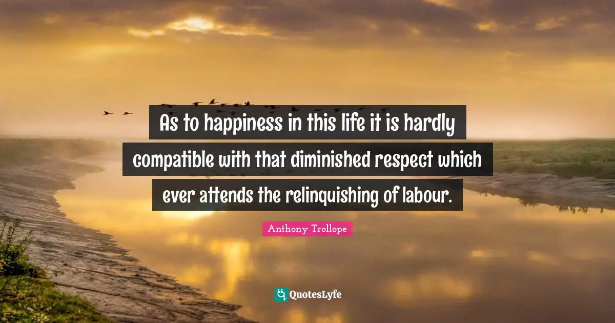 As to happiness in this life it is hardly compatible with that diminished respect which ever attends the relinquishing of labour.