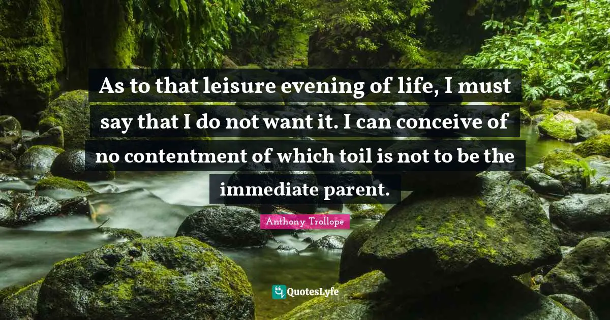 As to that leisure evening of life, I must say that I do not want it. I can conceive of no contentment of which toil is not to be the immediate parent.