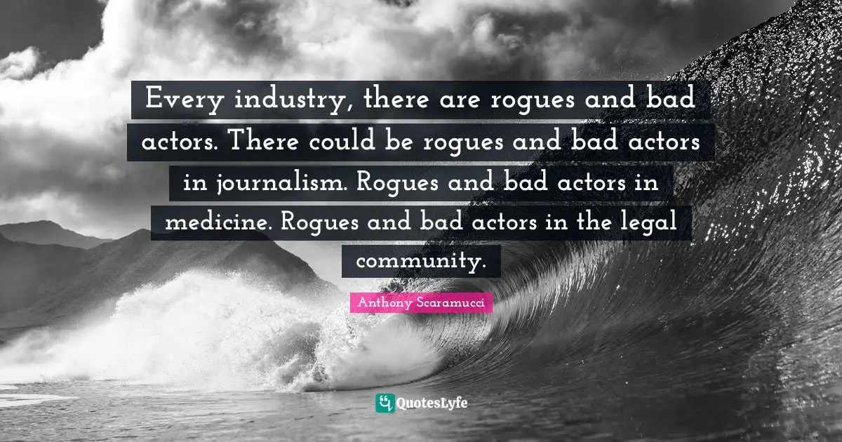 Every industry, there are rogues and bad actors. There could be rogues and bad actors in journalism. Rogues and bad actors in medicine. Rogues and bad actors in the legal community.