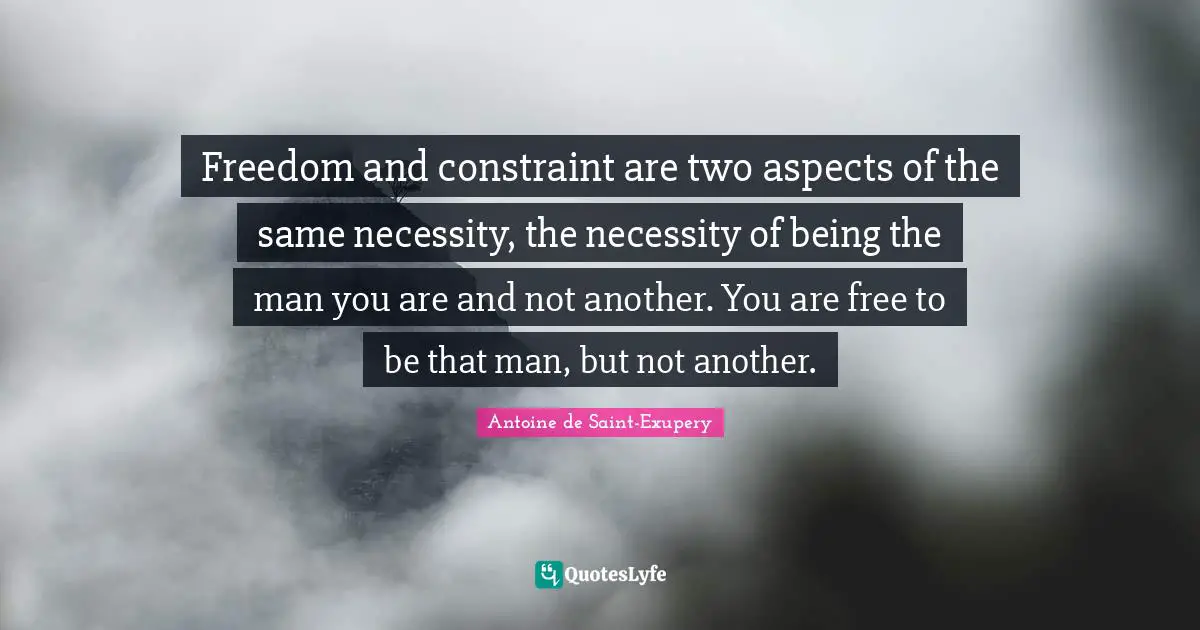 Freedom and constraint are two aspects of the same necessity, the necessity of being the man you are and not another. You are free to be that man, but not another.