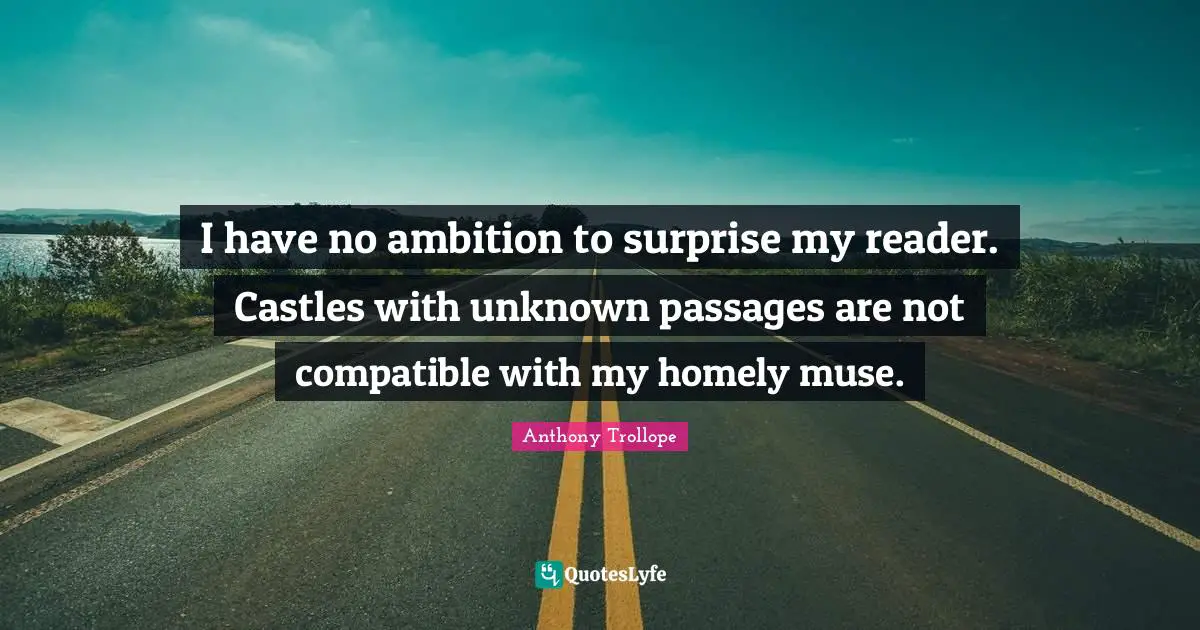 I have no ambition to surprise my reader. Castles with unknown passages are not compatible with my homely muse.