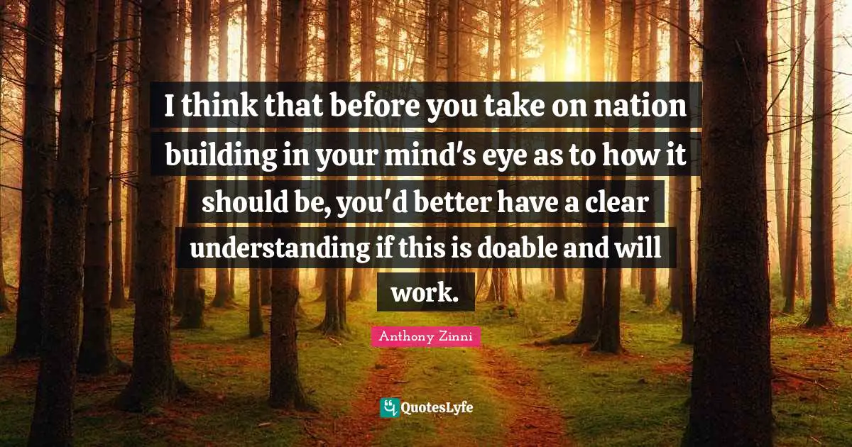 I think that before you take on nation building in your mind's eye as to how it should be, you'd better have a clear understanding if this is doable and will work.