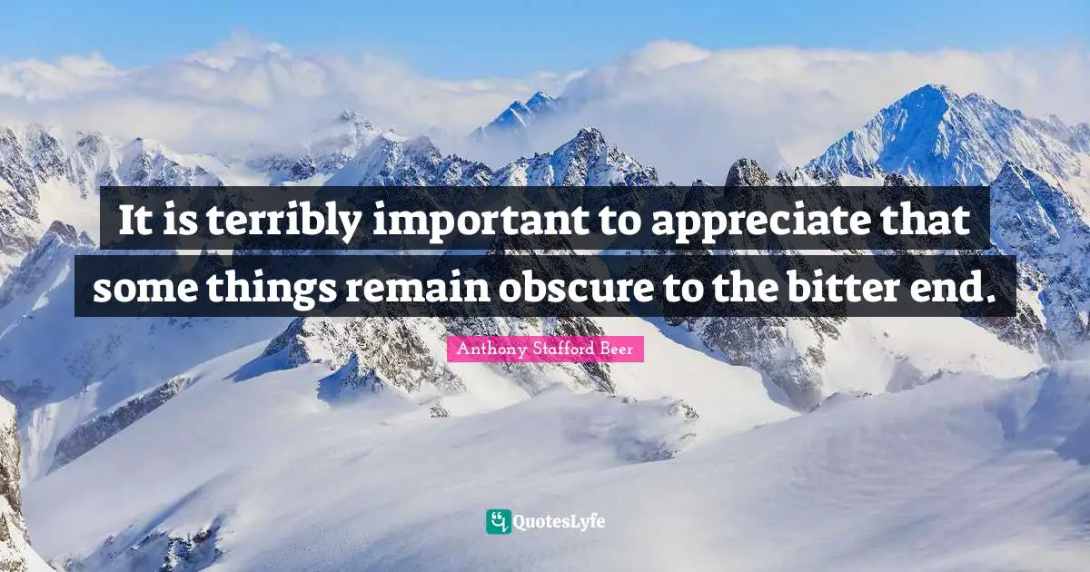 It is terribly important to appreciate that some things remain obscure to the bitter end.