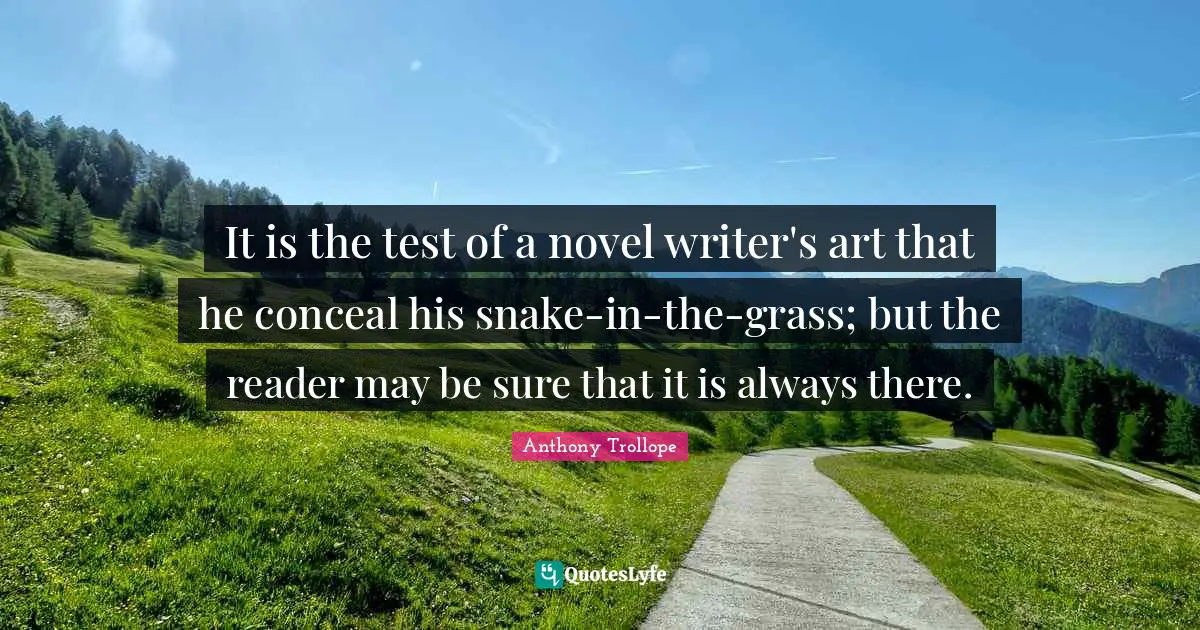 It is the test of a novel writer's art that he conceal his snake-in-the-grass; but the reader may be sure that it is always there.