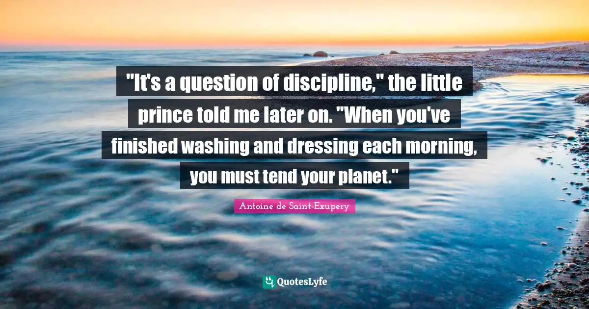 Washing Quotes: ""It's a question of discipline," the little prince told me later on. "When you've finished washing and dressing each morning, you must tend your planet.""