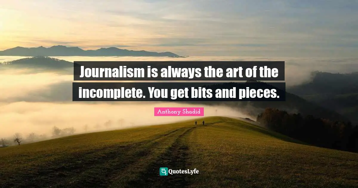 Journalism is always the art of the incomplete. You get bits and pieces.