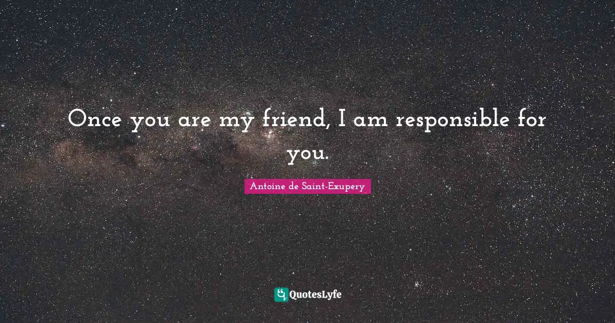 Antoine De Saint Exupery Quotes: "Once you are my friend, I am responsible for you."