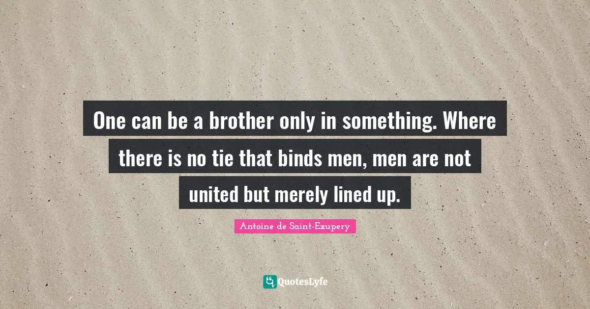 One can be a brother only in something. Where there is no tie that binds men, men are not united but merely lined up.