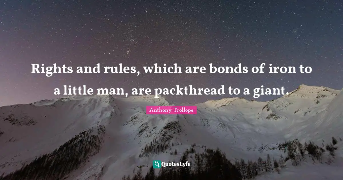 Rights and rules, which are bonds of iron to a little man, are packthread to a giant.
