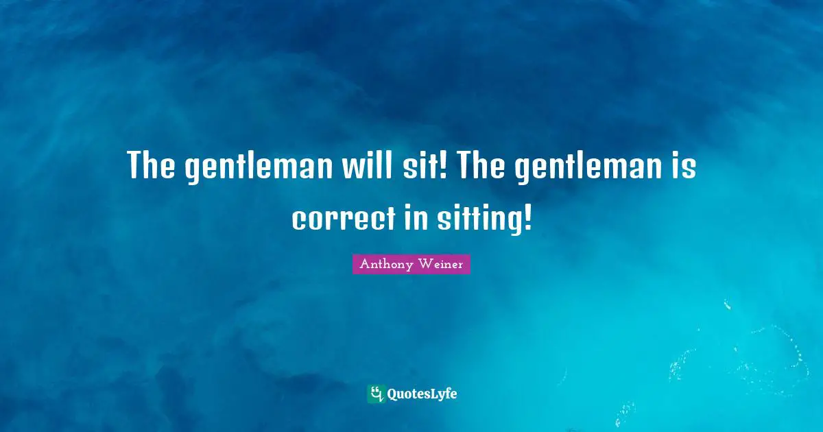 The gentleman will sit! The gentleman is correct in sitting!