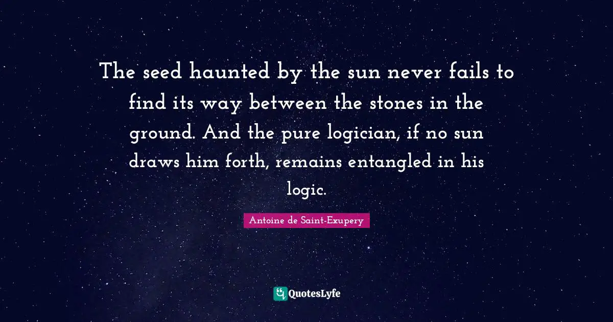 The seed haunted by the sun never fails to find its way between the stones in the ground. And the pure logician, if no sun draws him forth, remains entangled in his logic.