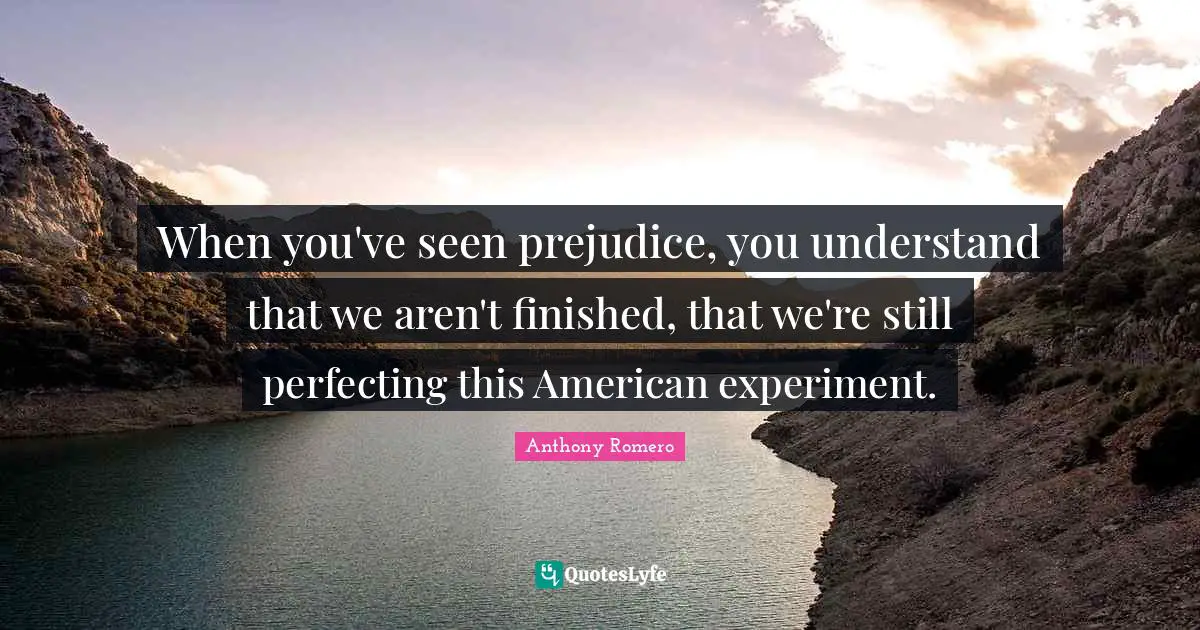 When you've seen prejudice, you understand that we aren't finished, that we're still perfecting this American experiment.