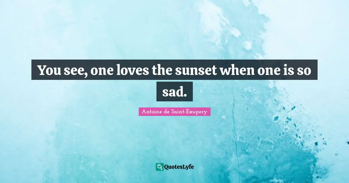 Antoine De Saint Exupery Quotes: "You see, one loves the sunset when one is so sad."