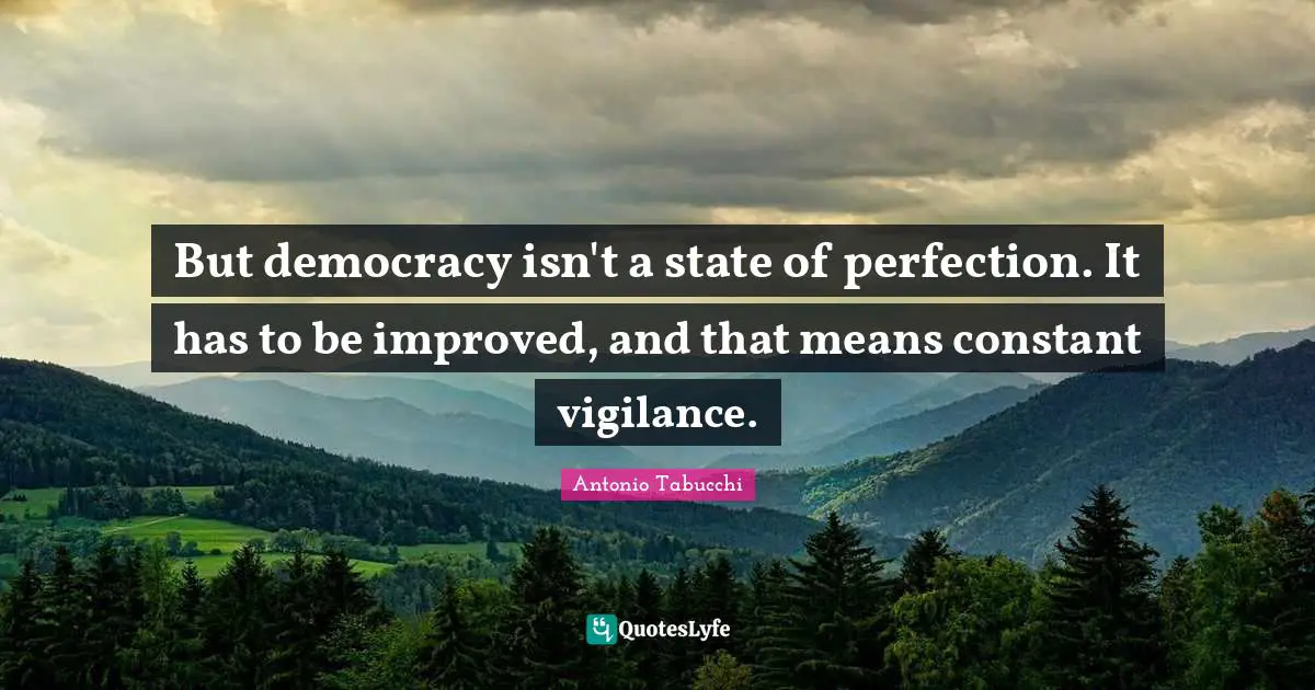 But democracy isn't a state of perfection. It has to be improved, and that means constant vigilance.