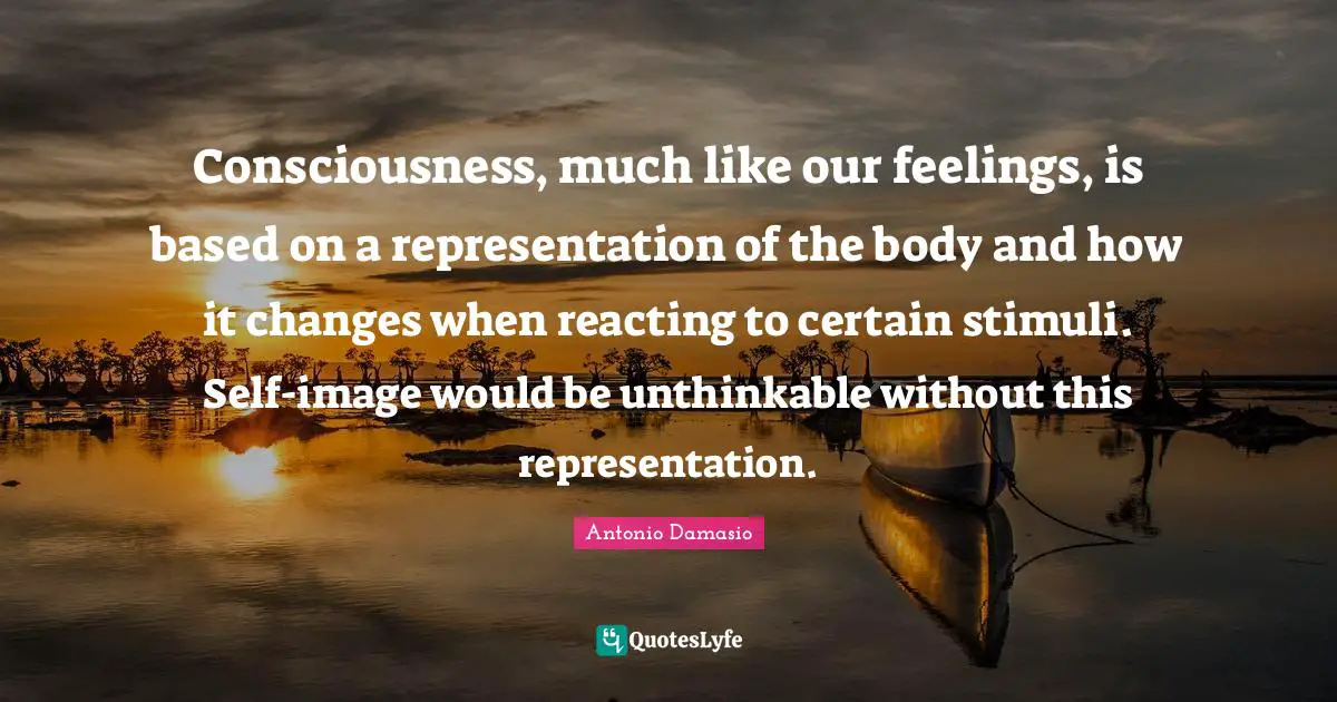 Consciousness, much like our feelings, is based on a representation of the body and how it changes when reacting to certain stimuli. Self-image would be unthinkable without this representation.