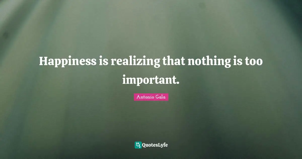Happiness is realizing that nothing is too important.