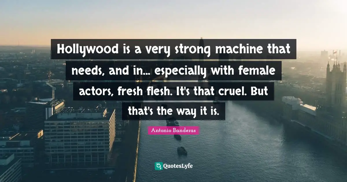 Hollywood is a very strong machine that needs, and in... especially with female actors, fresh flesh. It's that cruel. But that's the way it is.