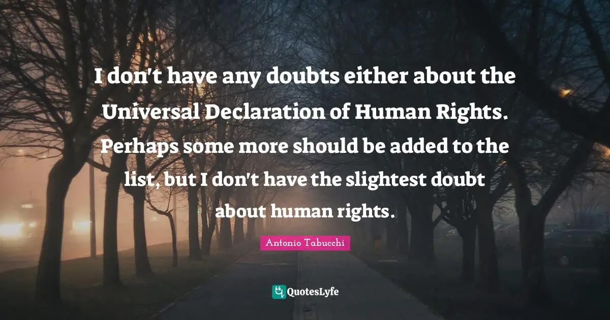 I don't have any doubts either about the Universal Declaration of Human Rights. Perhaps some more should be added to the list, but I don't have the slightest doubt about human rights.