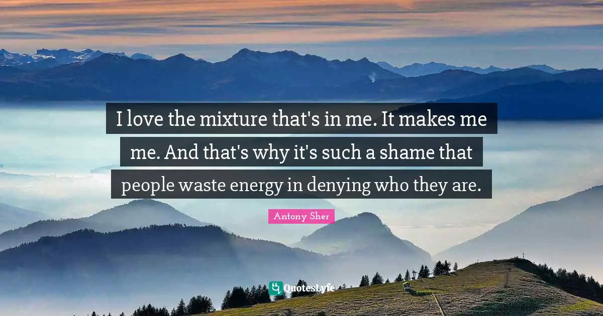 I love the mixture that's in me. It makes me me. And that's why it's such a shame that people waste energy in denying who they are.