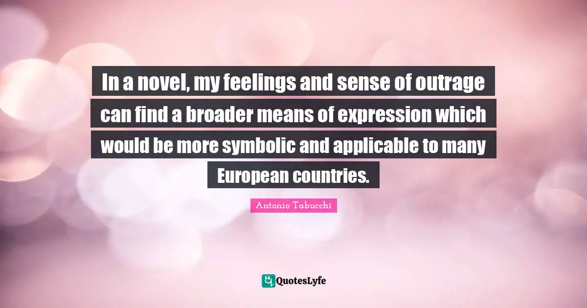 In a novel, my feelings and sense of outrage can find a broader means of expression which would be more symbolic and applicable to many European countries.