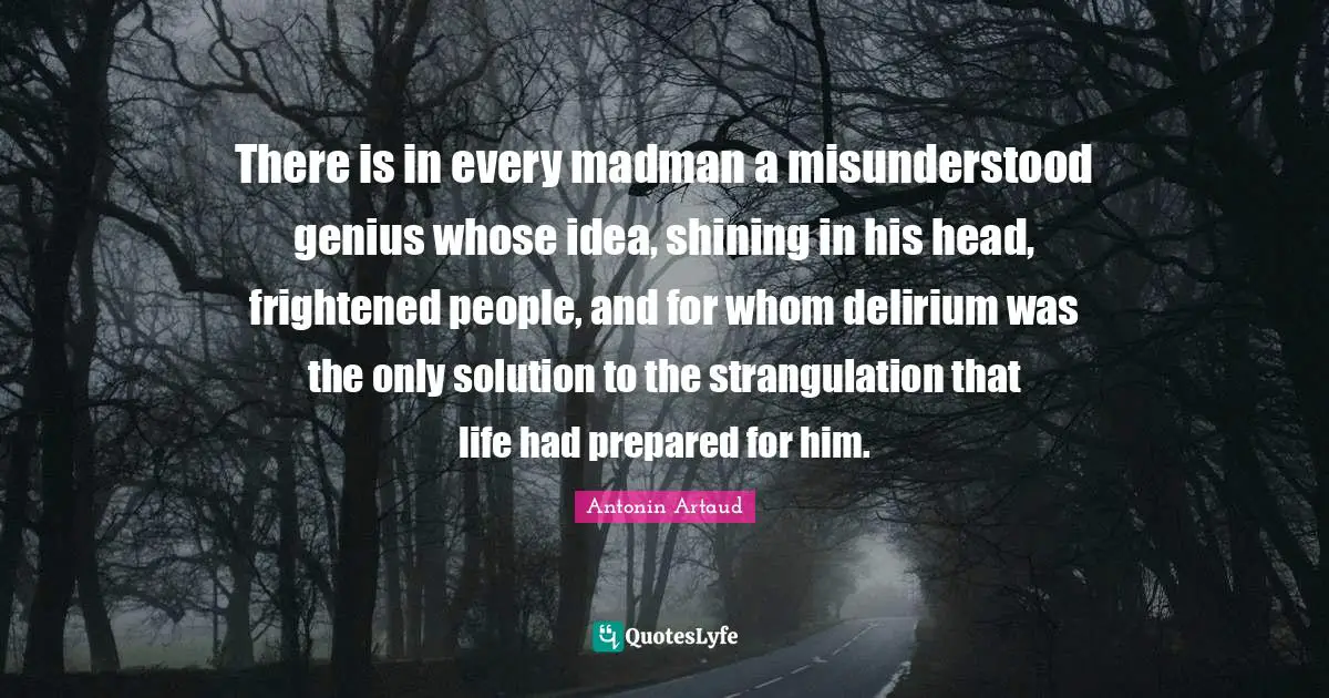 There is in every madman a misunderstood genius whose idea, shining in his head, frightened people, and for whom delirium was the only solution to the strangulation that life had prepared for him.