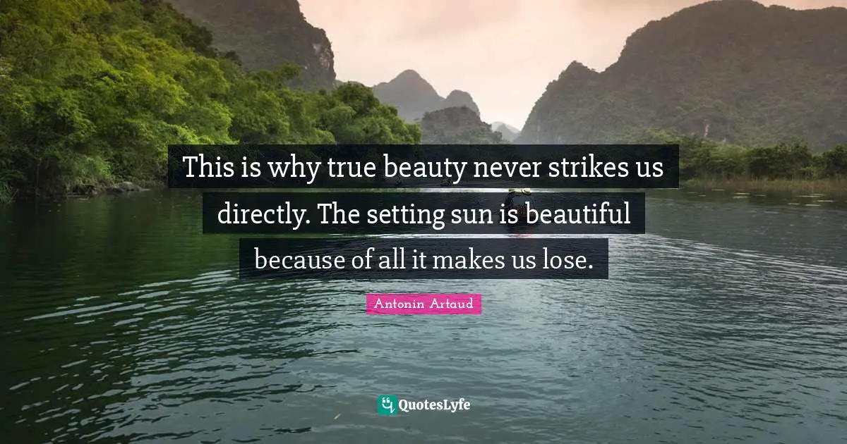 This is why true beauty never strikes us directly. The setting sun is beautiful because of all it makes us lose.
