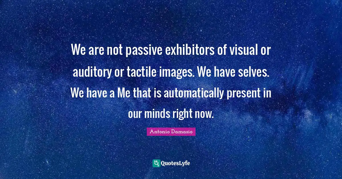 We are not passive exhibitors of visual or auditory or tactile images. We have selves. We have a Me that is automatically present in our minds right now.