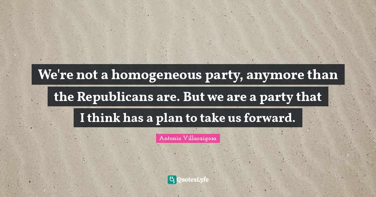 Homogeneous Quotes: "We're not a homogeneous party, anymore than the Republicans are. But we are a party that I think has a plan to take us forward."