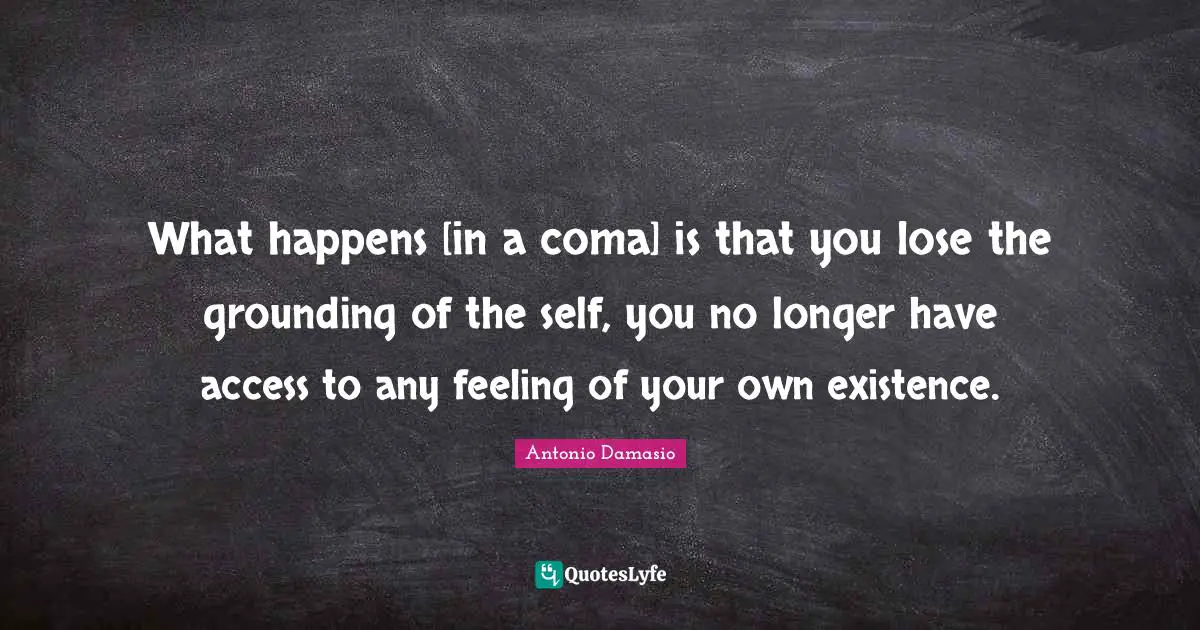 Grounding Quotes: "What happens [in a coma] is that you lose the grounding of the self, you no longer have access to any feeling of your own existence."