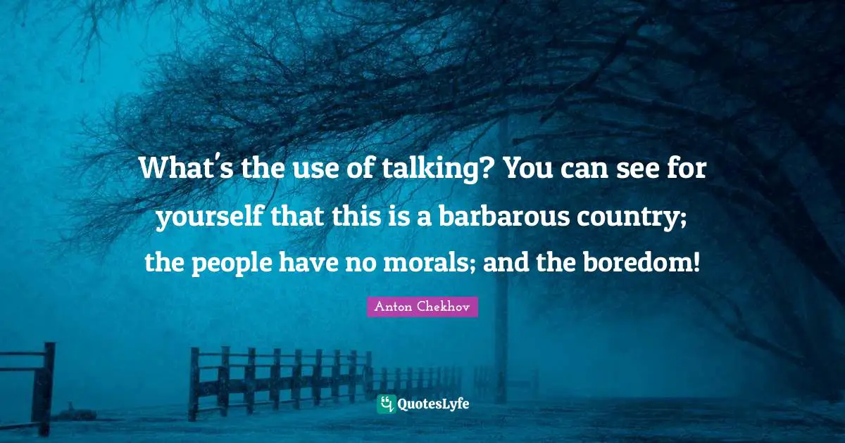 What's the use of talking? You can see for yourself that this is a barbarous country; the people have no morals; and the boredom!