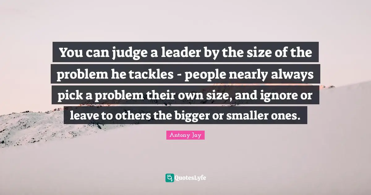 You can judge a leader by the size of the problem he tackles - people nearly always pick a problem their own size, and ignore or leave to others the bigger or smaller ones.