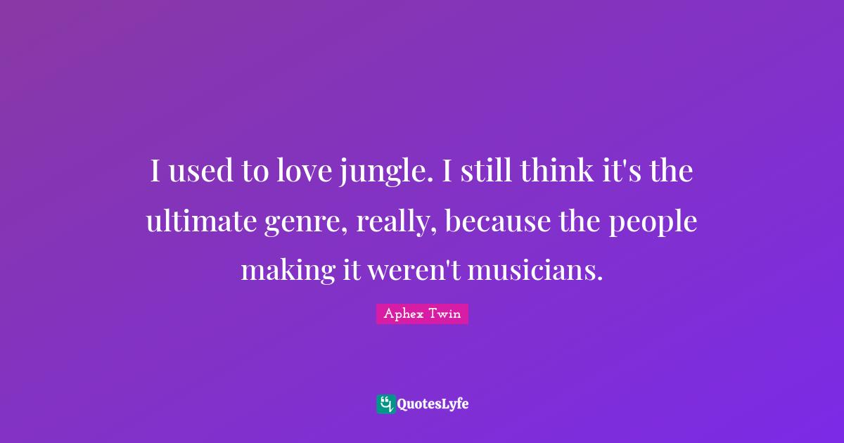I used to love jungle. I still think it's the ultimate genre, really, because the people making it weren't musicians.