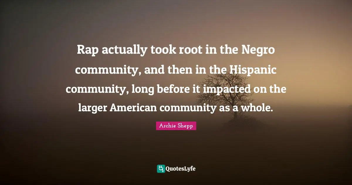 Rap actually took root in the Negro community, and then in the Hispanic community, long before it impacted on the larger American community as a whole.