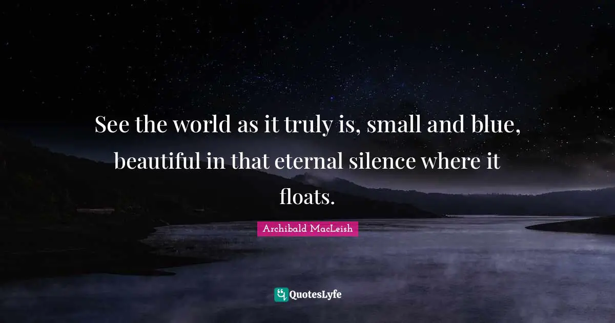 See the world as it truly is, small and blue, beautiful in that eternal silence where it floats.